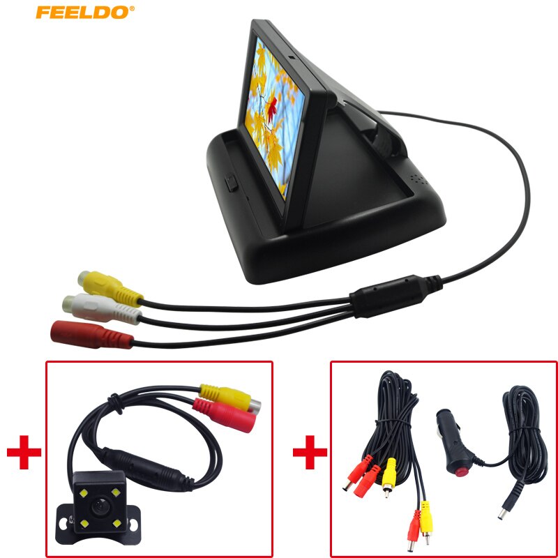 FEELDO 4.3 "Opvouwbare TFT LCD Car Achteruitkijkspiegel Monitor Met Omkeren Backup Camera Video Systeem Sigarettenaansteker Optioneel # AM1535