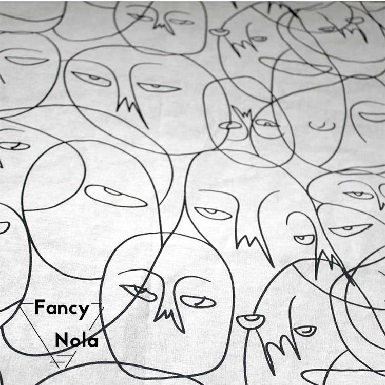 Tegneserie ansigt graffiti stof 150cm bredde malet bomuldsklud hvid baggrund stof skjorte stof  cg077