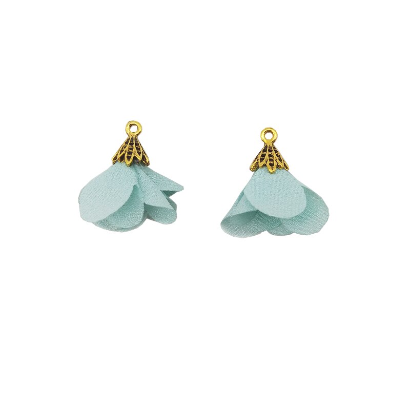 Fishwaves 10 stk blanding farve silke satin stof blomsterkvast med guld farve cap vedhæng til gør-det-selv smykker fremstilling tilbehør: Farve 12 as foto