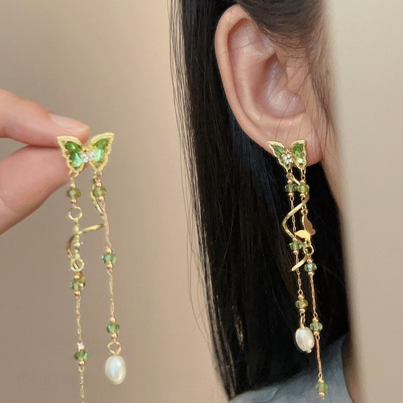 Boucles d'oreilles à pampilles papillon pour femmes, Style forêt, longues fleurs douces, tempérament Super féerique, décorations exquises: Brun rougeâtre