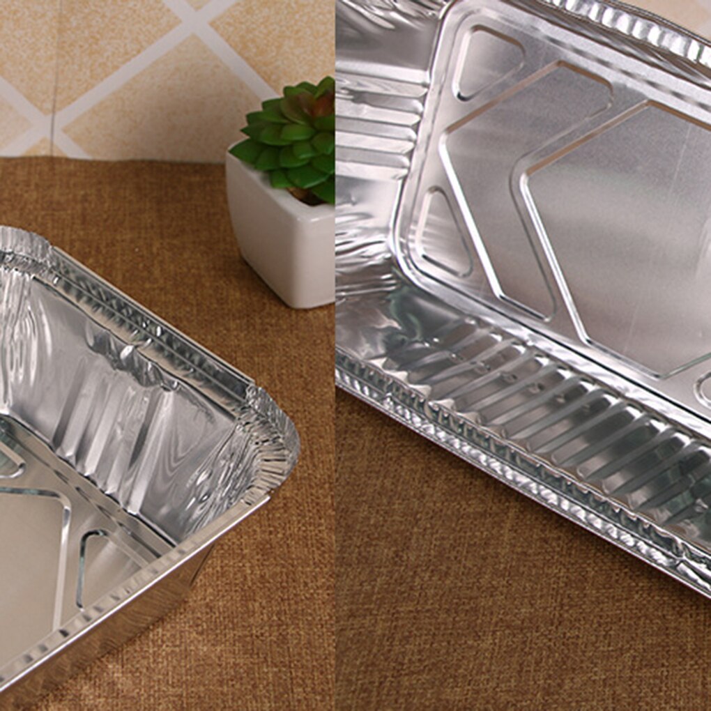 10pcs Rectangle Shaped Disposable Aluminum Foil Pan Take-out Food Containers with Aluminum Lids/Without Lid