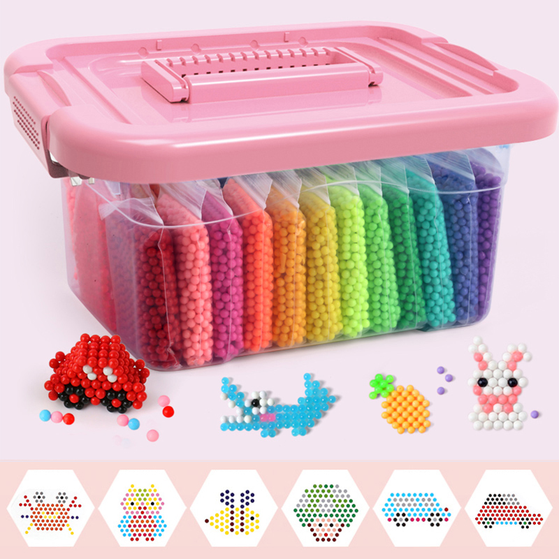Hama-caja de plástico de 15000 piezas para niños, cuentas de agua Perler, Spray Aqua Magic, 3D, educativo, rompecabezas, accesorios, Juguetes