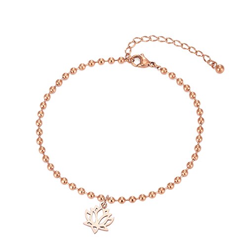 Retro Beaded Yoga Ankle Bracelet Plant Lotus foot Chain Summer Beach Initial Chain Women Girl festival jewelry Anklet: Lotus Rose Gold