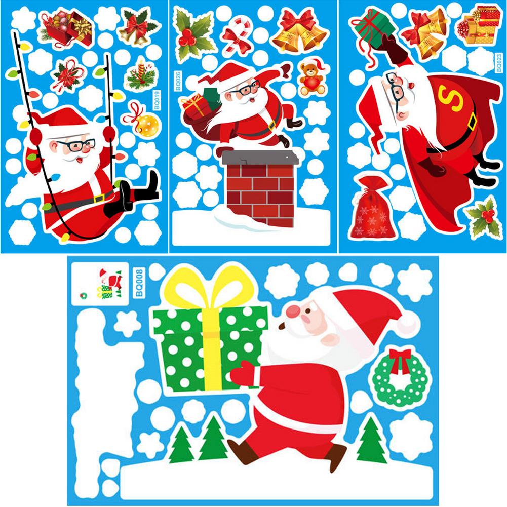 Christmas Santa Claus Window Clings Decals Snowflake Refrigerator Stickers Christmas Party Decoration Electrostatic Wall Sticker