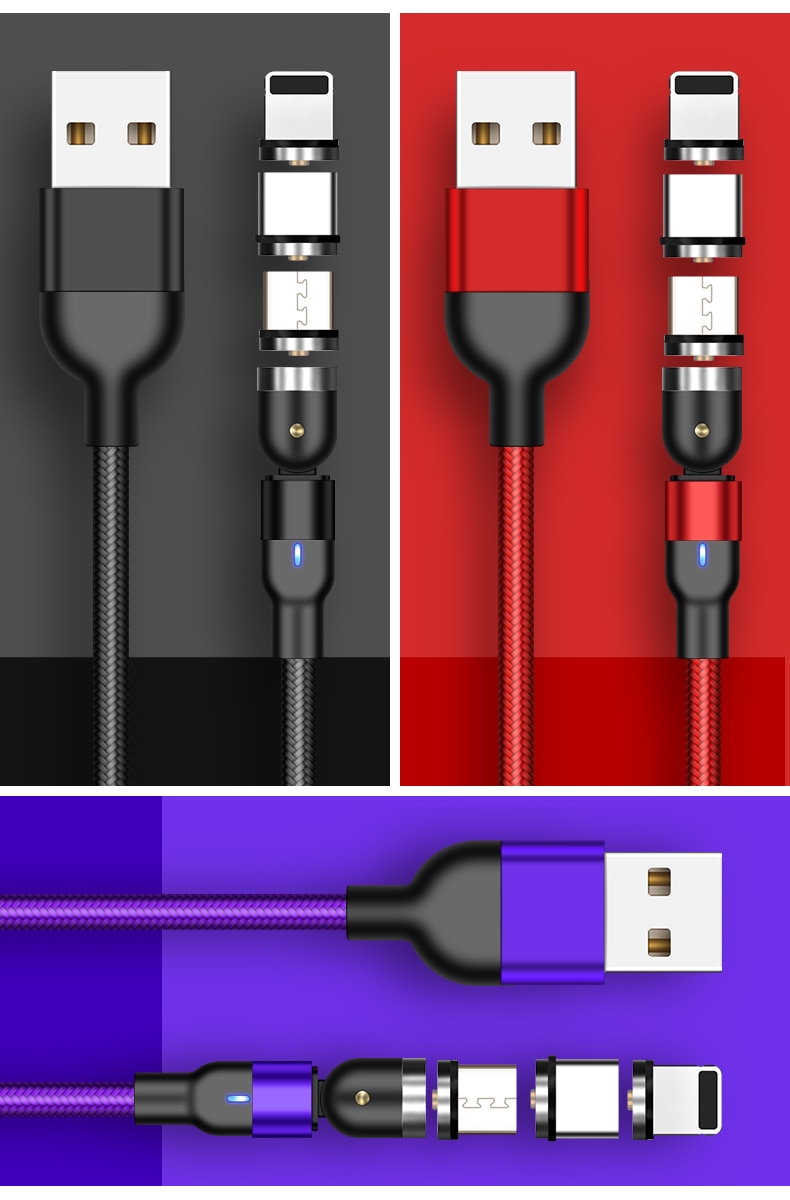 360+180 magnetisk mikro usb kabel för iphone samsung android magnet laddare usb typ c kabel mobiltelefon sladd tråd