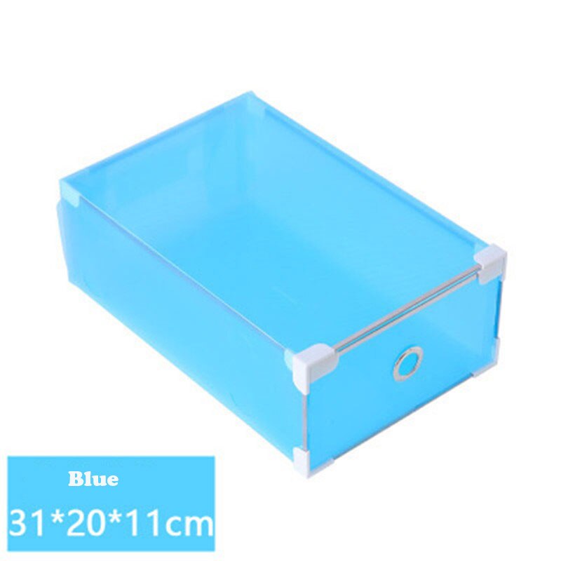 Eco-Friendly Transparent Shoe Hanger Plastic Rectangle Storage Box Shoe Organizer Thickened Drawer Shoe Box Home Stackable Box: Blue(M)