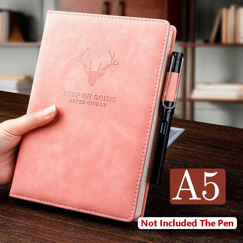 360 Pages Super Thick Wax Sense Leather A5 Journal Notebook Daily Business Office Work Company Notepad Book Logo School Supplies: Pink Notebook