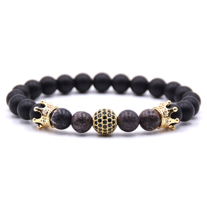 Golden Cz Bal & Crown Mannen Armbanden 8Mm Black Lucky Stone Kralen Armband Voor Vrouwen Mannen: 4