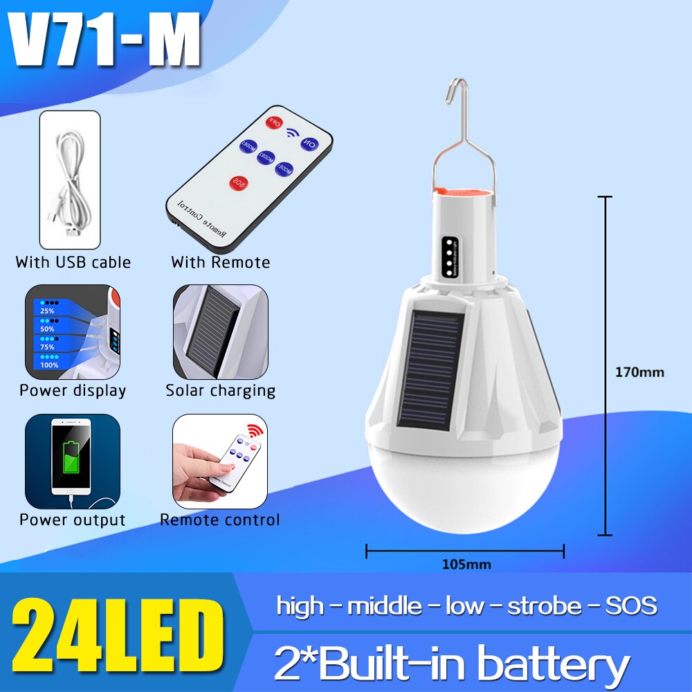 300W 3 Side Solar Charging Bulb Outdoor Mobile Night Market Stall Lamp With Built in Battery Portable Lamp With Hook Light: M with solar R