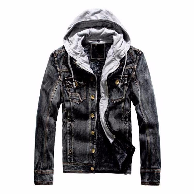 Herr vinter herr jeans jacka tjocka jeansjackor herr luva fleece varm jacka jean för herr: Grå / L