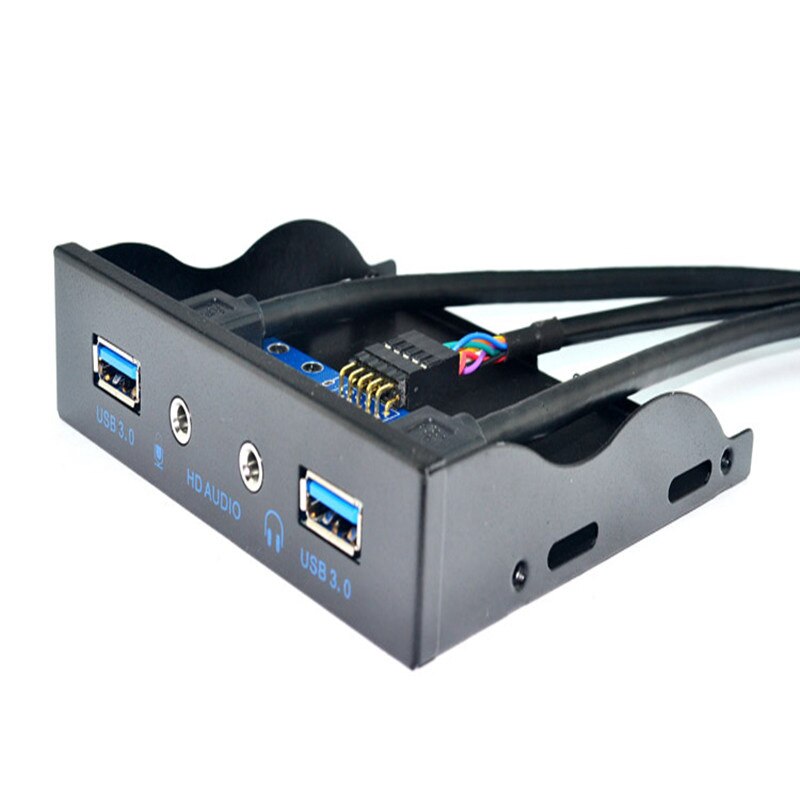 Divisor de concentrador USB 3,0 de 2 puertos, Audio HD, conector para auriculares de 3,5mm, interfaz de micrófono, adaptador de soporte de Panel frontal para PC, Bay de disquete de 20 pines y 3,5"