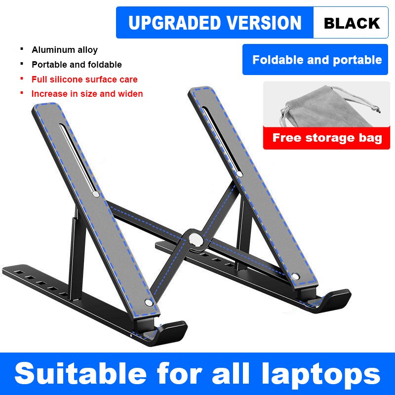 Draagbare Laptop Stand Aluminium Opvouwbare Notebook Ondersteuning Laptop Base Macbook Pro Holder Verstelbare Beugel Computer Accessoires: Black upgraded