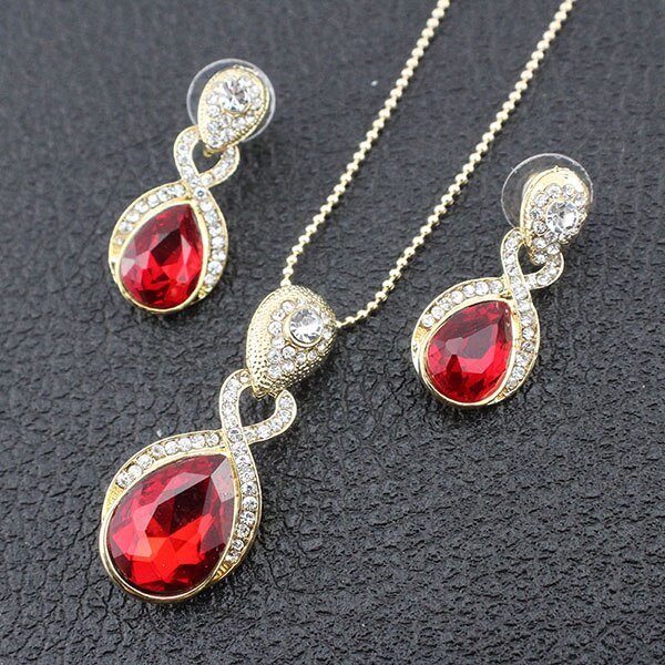 jiayijiaduo Wedding Jewelry Imitation Pendant Necklace earrings set Green crystal Crystal Bridal Jewelry Sets for women: 8