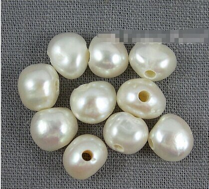 +++ 817 Barock Großes Loch Perle Weiß Süßwasser Perle 9,0-10mm 10Pcs 2mm Loch