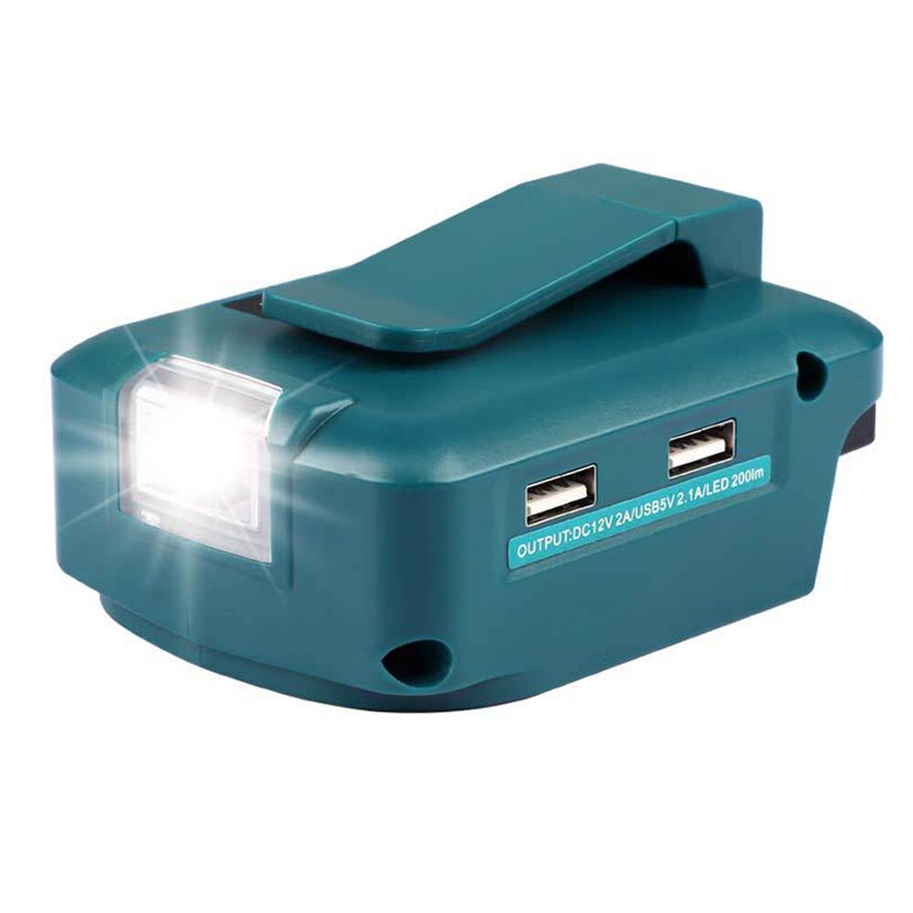 18V Led Verlichting Voor Makita Lithium Batterij Draadloze Led Zaklamp Lamp Met Usb Outdoor Noodverlichting Spotlight: USB Adapter Clip