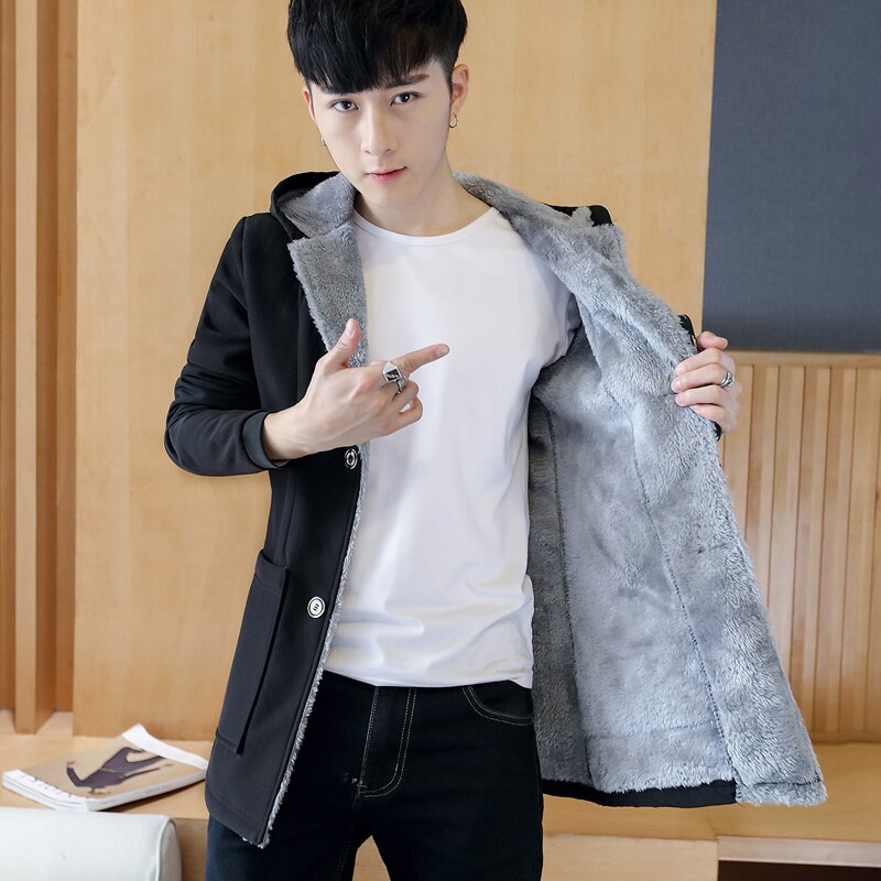 Winter Men with Warm Hood Men's Coats , Winter Men 's Cashmere Warm Jacket Hoodie Trench , Plus Size Man Jackets Black