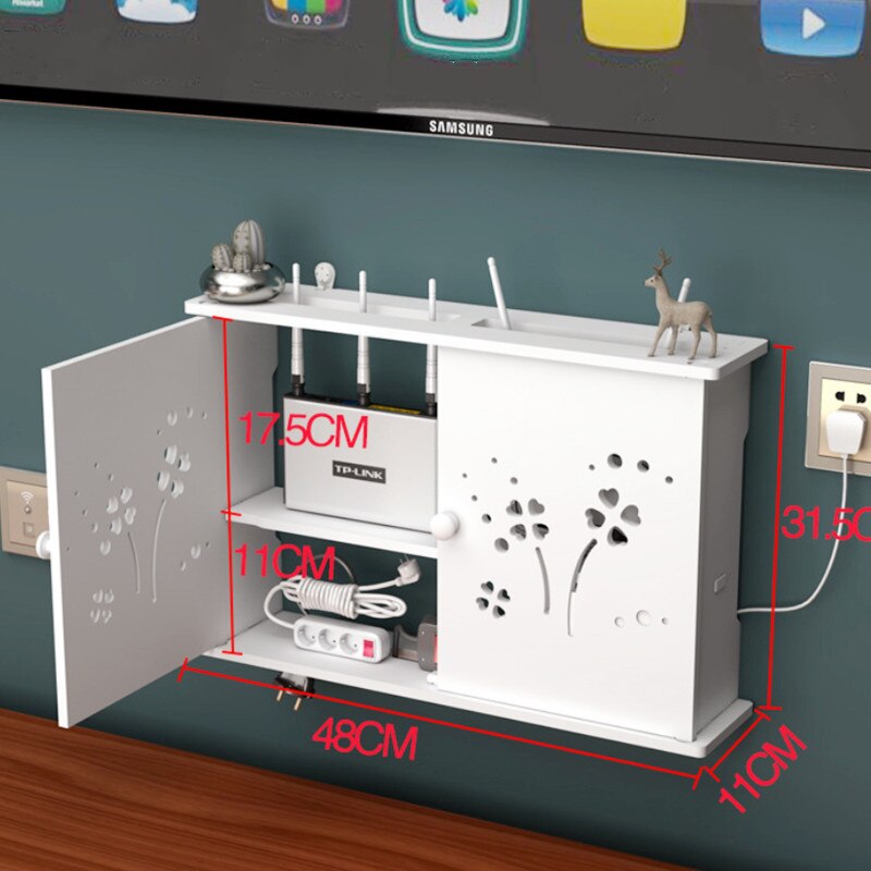 Cajas de almacenamiento para enrutador Wifi inalámbrico, soporte de Cable más madera-plástico, para colgar en la pared, enchufe, tablero, bricolaje, decoración del hogar: 02 Double clover