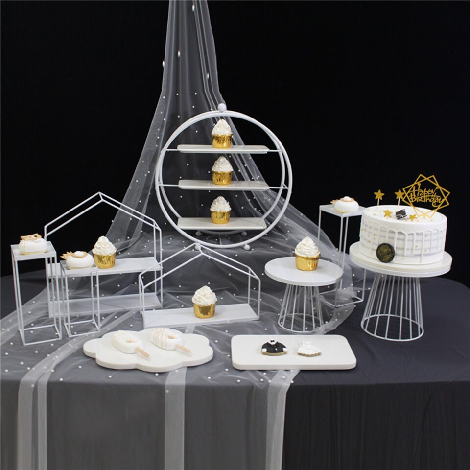 Transhome 1 stücke Weiß Kuchen Stehen Metall Nachtisch Tisch Kuchen Tablett Weihnachten Geburtstag Party Macaron Cupcake Gestell Stehen Für Hochzeit