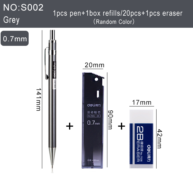 Deli Metal Mechanical Pencil 0.5 0.7mm Lead 2B Drawing Writing Activity Pencils For Artist School And Office Stationeries: S002-Grey-0.7mm