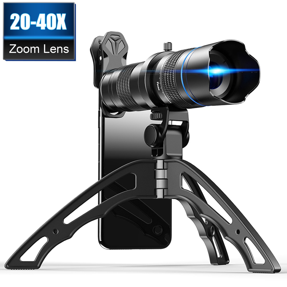 Apexel 20X-40X Verstelbare Zoom Telescoop Lens Telefoon Camera Tele Mobiele Lens Kit 2in1 Monoculaire + Selfie Statief Met Afstandsbediening