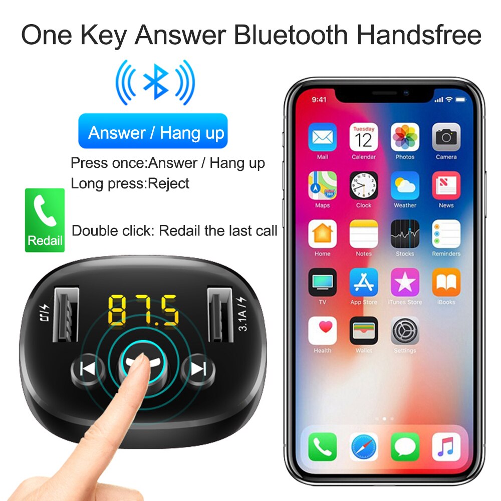 JINSERTA FM Transmitter Car Bluetooth 5.0 FM Radio Modulator Car Kit Dual USB Car Charger Handsfree Wireless MP3 Player