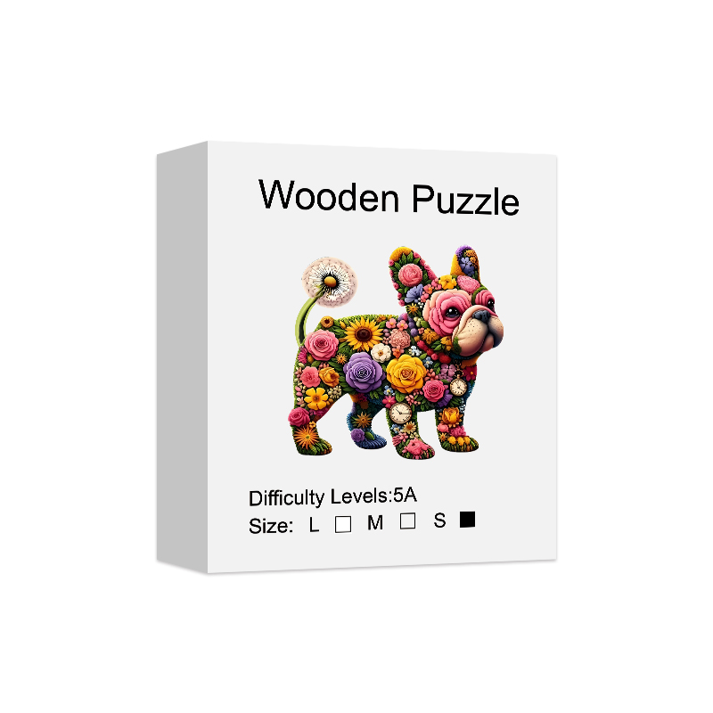 Puzzle in legno per adulti, puzzle colorati con bulldog e fiori, un regalo speciale per amici e familiari, arte moderna per la casa.: Nero
