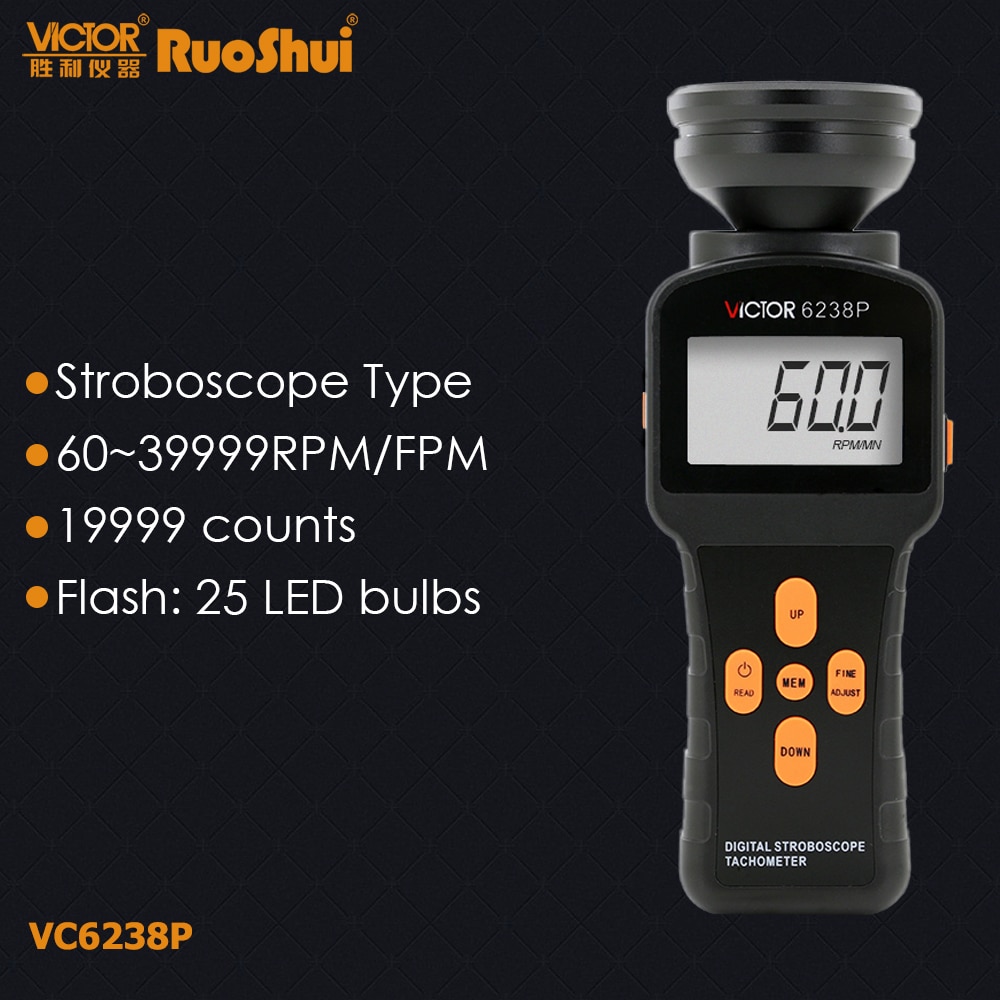 RuoShui VC6238P dijital Stroboscope sigara İletişim RPM fotoelektrik