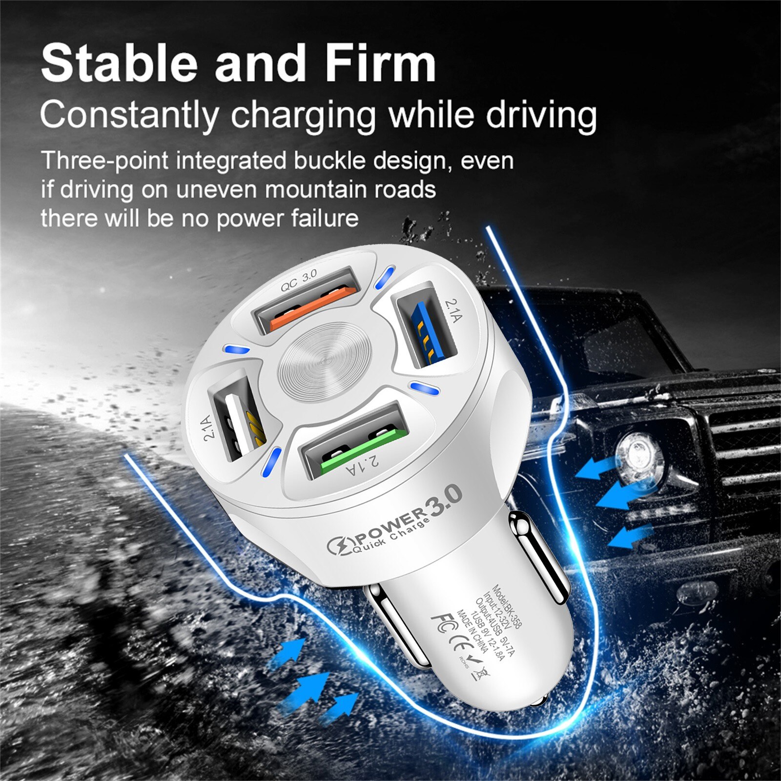 Chargeur de voiture USB QC 3.0 Adaptateur Allume-cigare LED Voltmètre De Voiture Universel Chargeur Rapide Adaptateur 3A 4USB Port