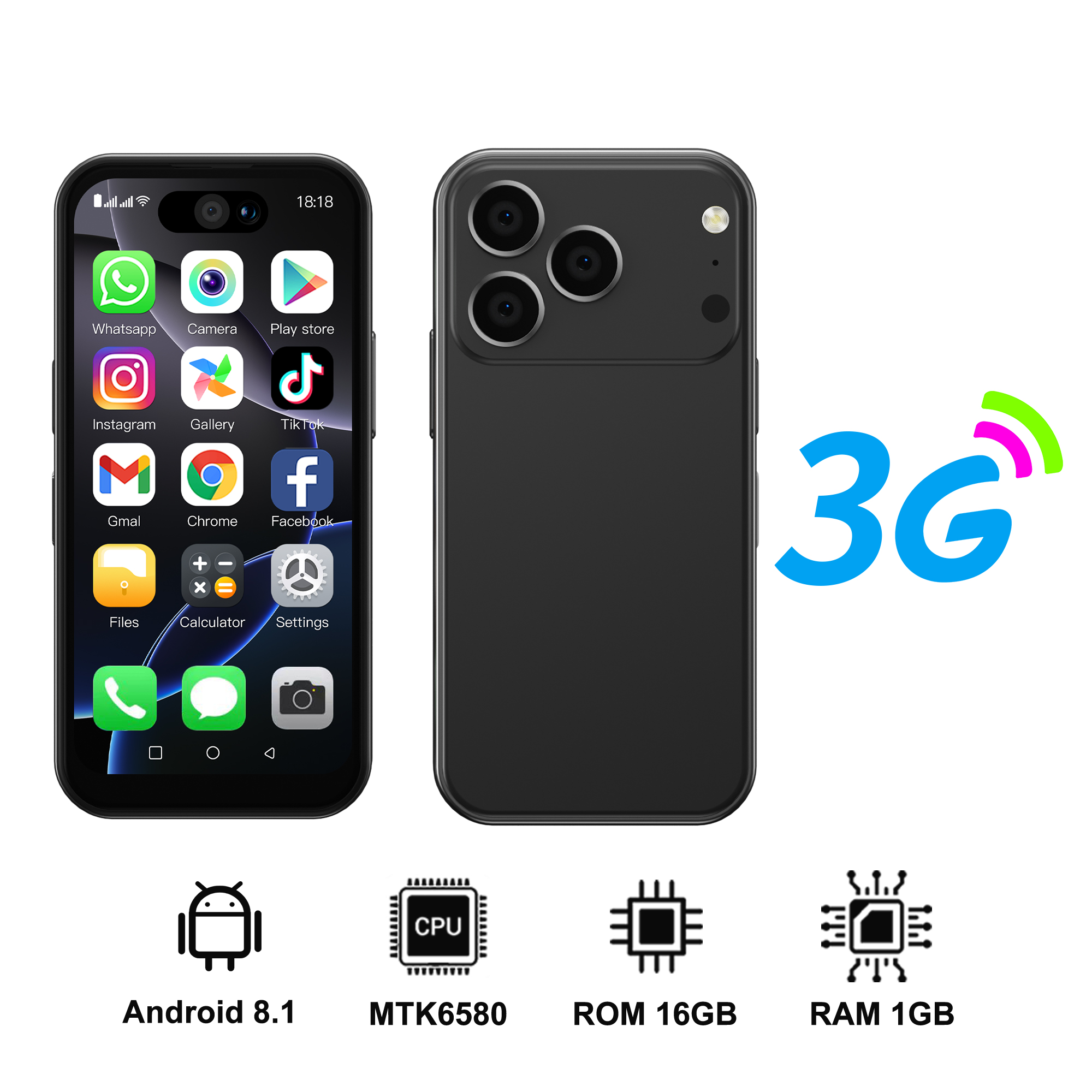 Servo 17pro max 3g mini smartphone android 8.1 1gb ram 16gb rom play store câmera dupla wifi hotspot gps duplo sim mini celular: Preto