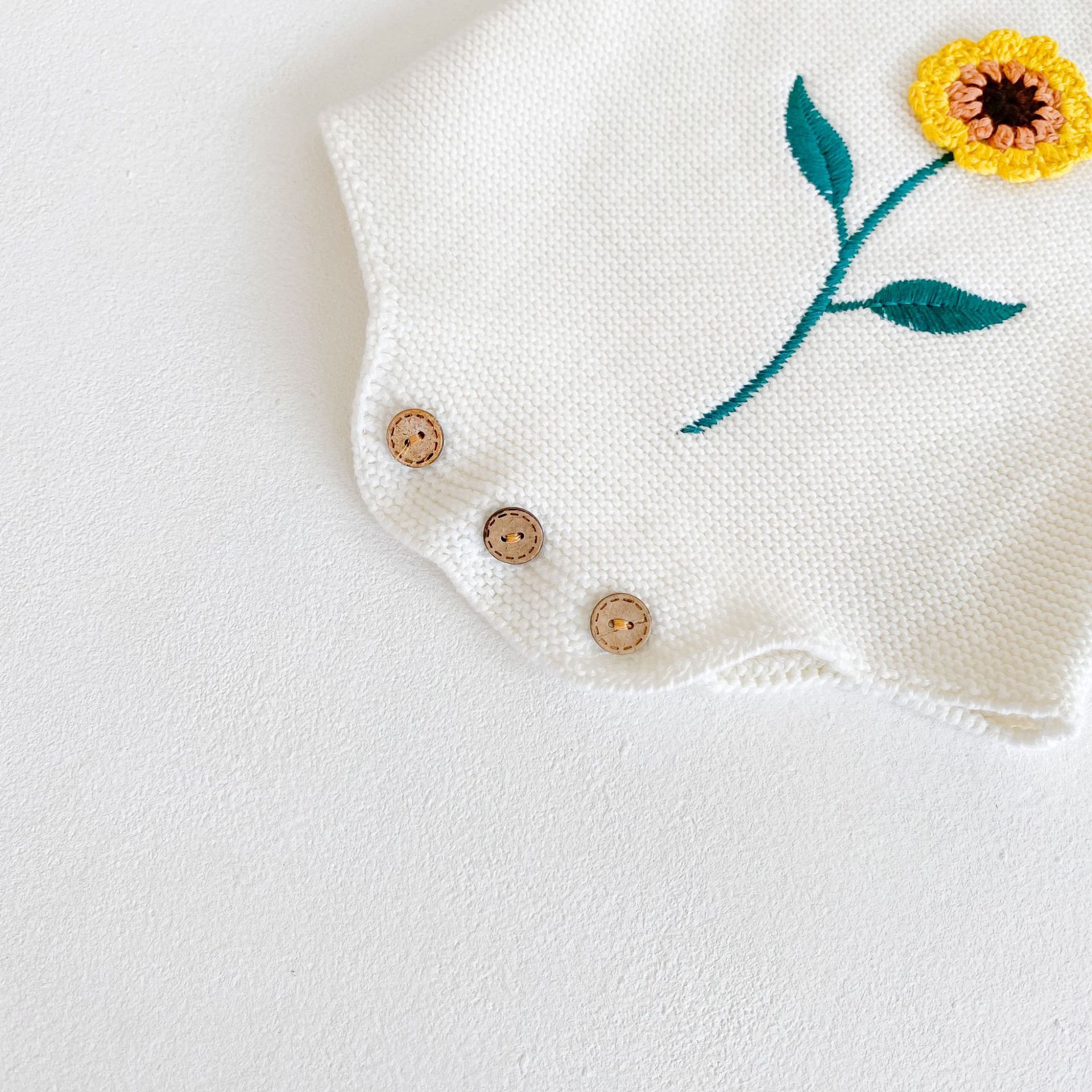 Nyfødt baby pige dreng strikket body solsikke print ærmeløs jumpsuit børn strik overalls efterårs baby tøj