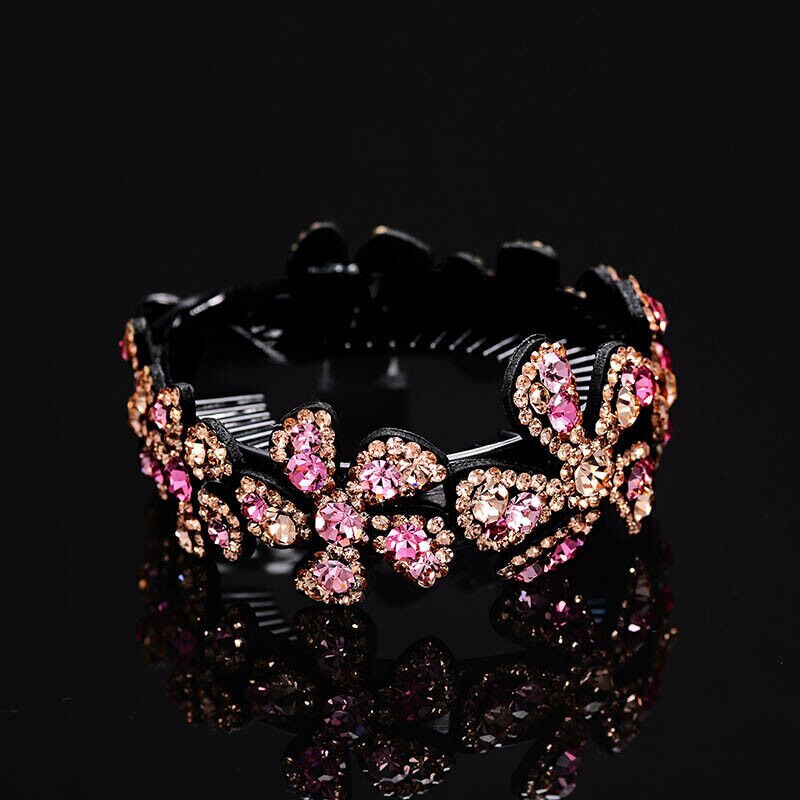 Di cristallo Del Rhinestone Artiglio Coda di Cavallo Bun Holder Pettine Dei Capelli Della Forcella di Modo Posticci Regalo Dei Monili Delle Donne Delle Ragazze di Capelli del Copricapo della Clip: Pink