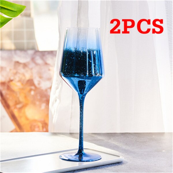Färgglada rödvinsglas färgglada kristall champagne bägare bröllopsrostning glas fest middag dryck kopp heminredning: Blå stil 1-2 st