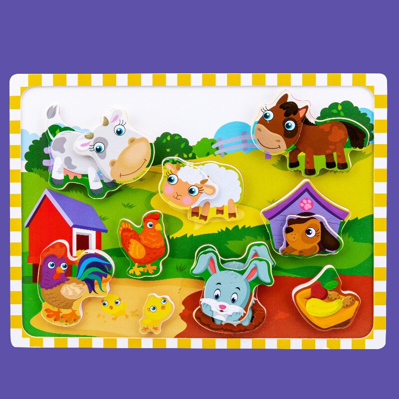3D cartoon illustration Wooden stereo Velcro stickers jigsaw puzzle 3D sensory toys for girls and boy: 11