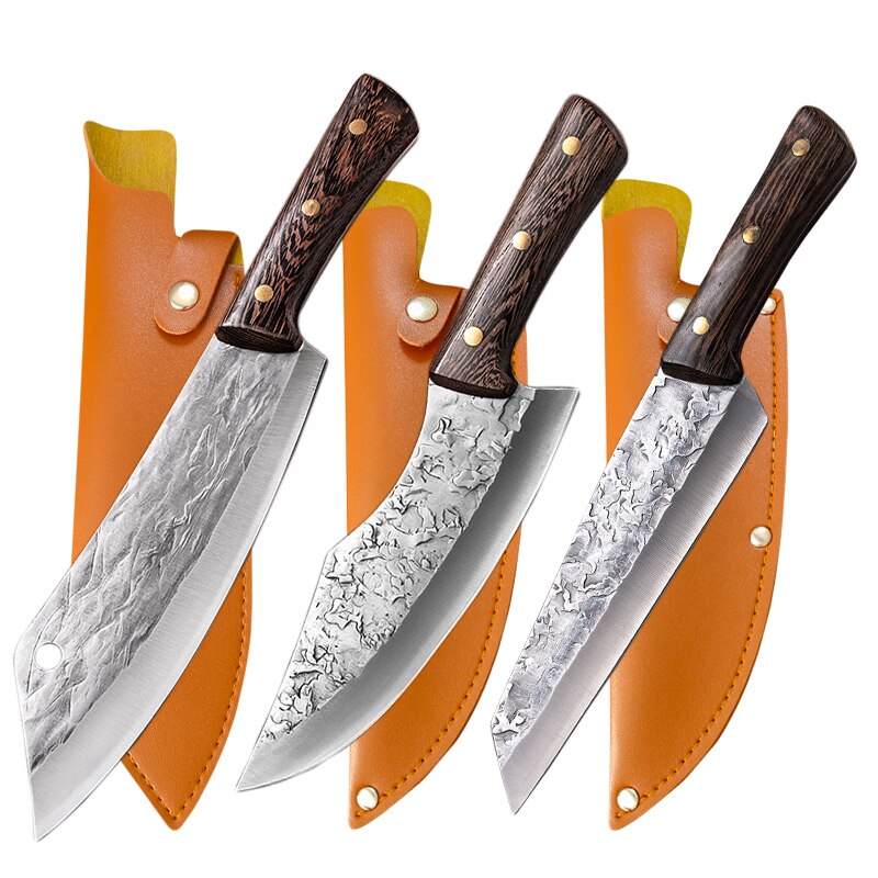 Chopping Knife Stainless Steel Full Tang Blade Wood Handle Sheath Cutting Slauughtering Meat Fish Boning Accessories Tools: TYPE1 TYPE2 TYPE3