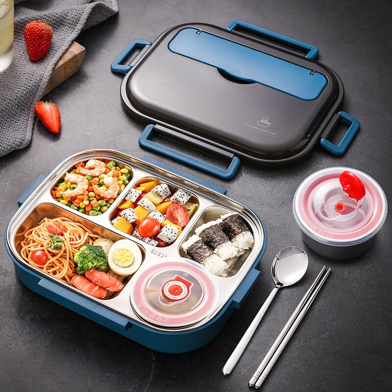 Japanese Lunch Box With Compartment 304 Stainless Steel Bento Box For Kids School Food Container Leak-proof Food Box Thermal: 2000ml blue-5