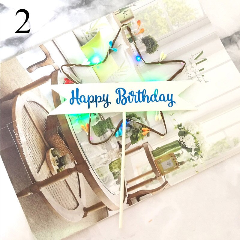 Flower LED Wedding Cake Topper Baby Shower For Girl Happy Birthday Cake Topper Party Decoration Suppliers Cake Decorating Tool: Star  2