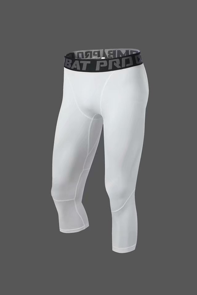 Mannen Running Tights Sport Leggings Sportkleding Compressie Oefening Base Laye Broek Jogger Fitness Gym Basketbal Shorts 3/4: CQ717 white / S