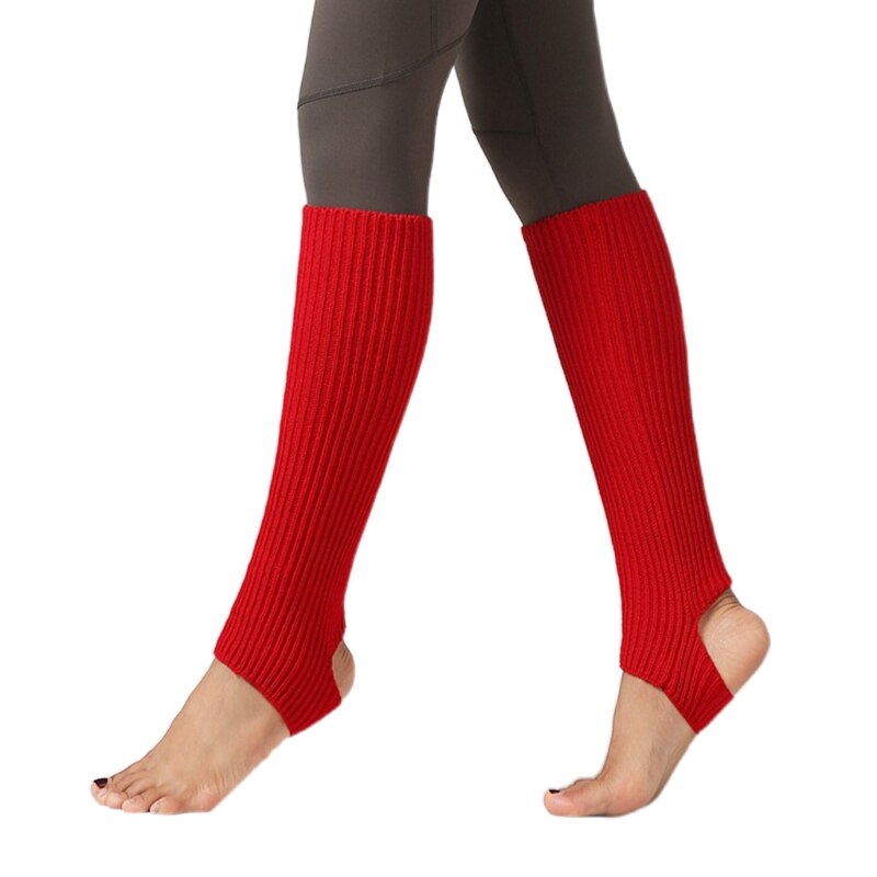 Étriers chauffe-jambes, manchettes de bottes, tricot côtelé, sans orteils, danse, Yoga, chaussettes hautes, R7RF: Scarlet