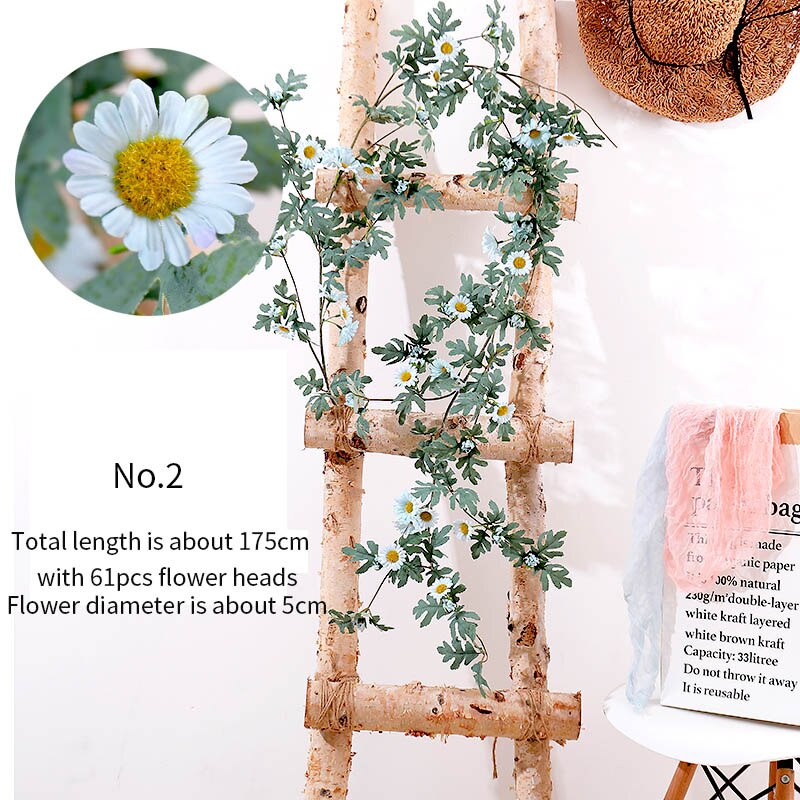 Guirnalda de girasoles amarilla Artificial, seda de flor de Margarita, enredadera colgante de ratán, hojas de Navidad, boda, decoración del hogar, follaje sintético: No.2