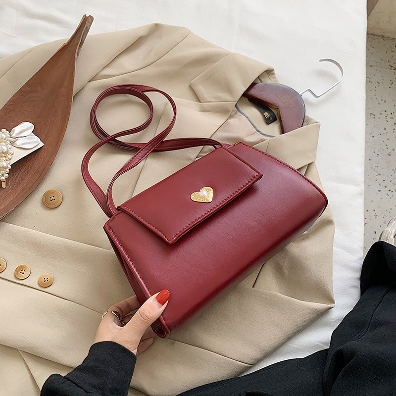 Herz Vintage Schulter Tasche Für Frauen Hand Tasche Kleine Solide Elegante Branded Handtaschen Weibliche Büro Dame Retro: red bag