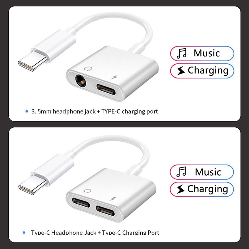 Type C Adapter 2 In 1 Splitter For Huawei Mate40 Mate30 Mate20 P40 P30 P20 Pro Nova 8 7 6 Connector USBC To 3 5mm Jack Converter