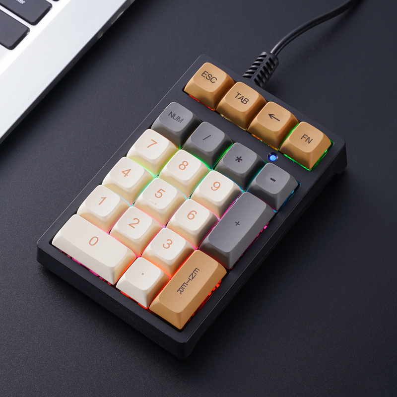 APAYADO T21 Number Keyboard 21Key Wired Mechanical Number Keyboard,MultiColor Lights for Treasury / Accounting / Finance: camel