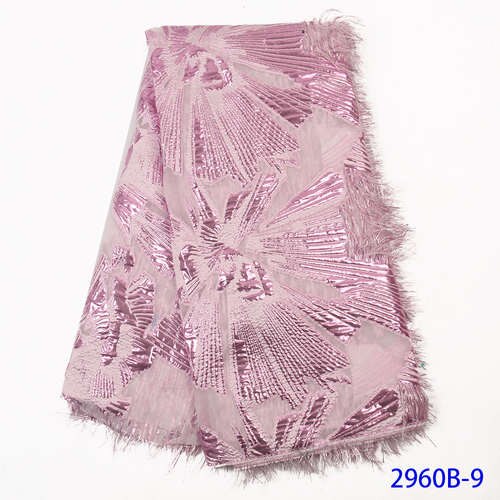 Fransk blondestof brokadestof blonde nigeriansk blondestof blonde med fjer  ks2960b: Billede 9