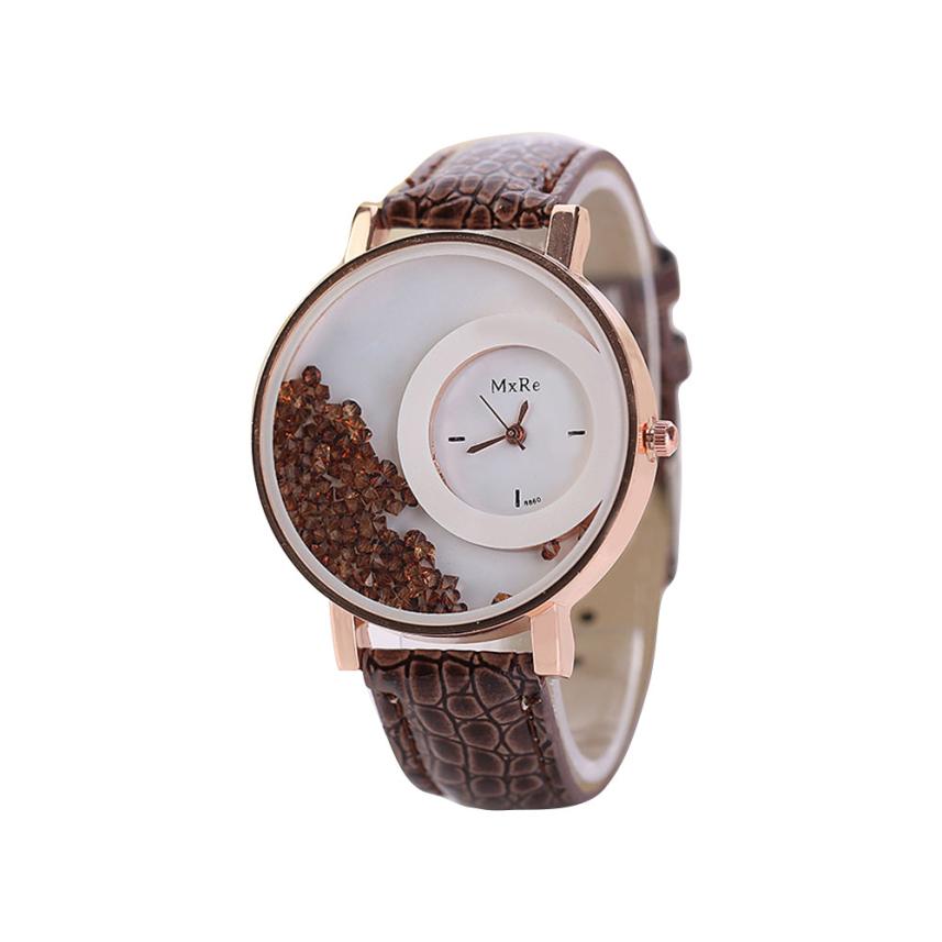 Women Watches Ladies Leather Quartz Watches Quicksand Rhinestone Bracelet Wristwatch relogios feminino montre femme #D
