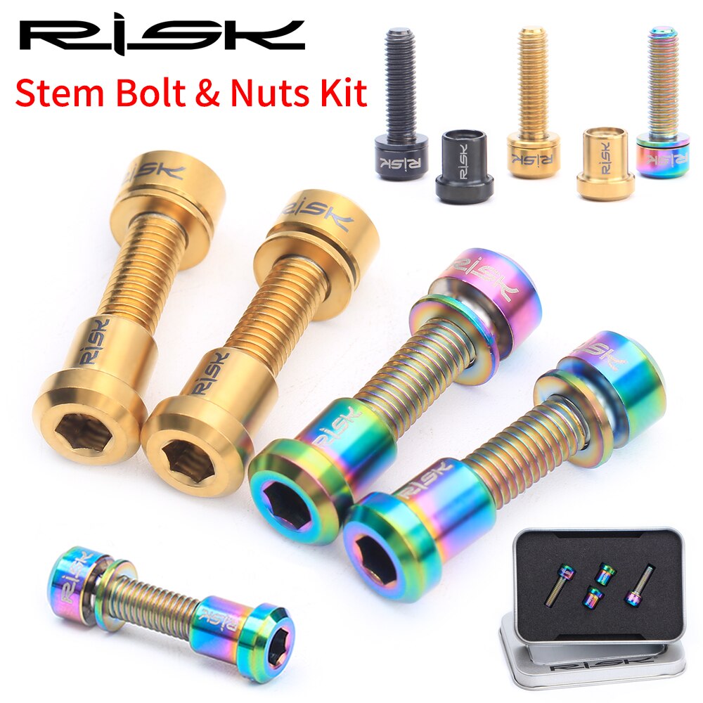 RISICO 2pcs M5x18mm Racefiets Carbon Stuurpen Bouten & Moer Kits Titanium Ti Fiets Stem Bouten Mountainbike Stuurpen schroef Moer Kits