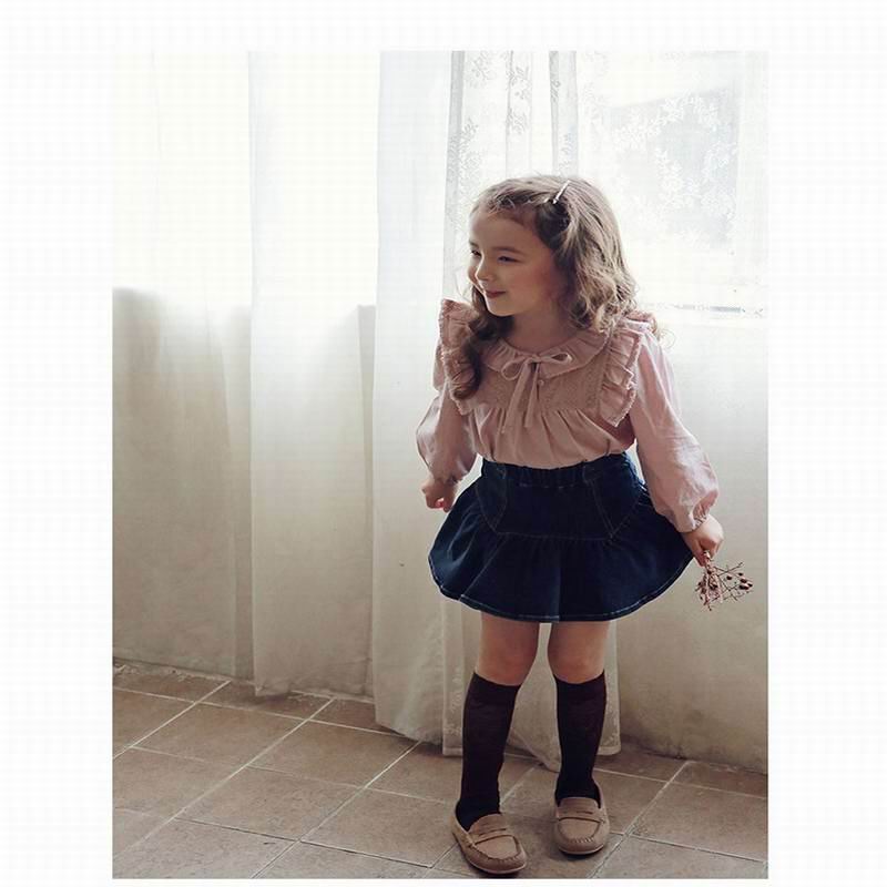 T-shirt per ragazze coreane 2020 autunno inverno nuova ragazza t-shirt a maniche lunghe in cotone di pizzo carino abbigliamento per bambini E20582