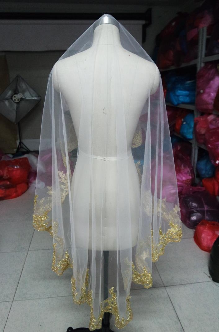 SHAMAI Gold lace edge burgundy red wedding veils long 150cm Length One Layer Bridal veils Wedding Veil Wihtout Comb