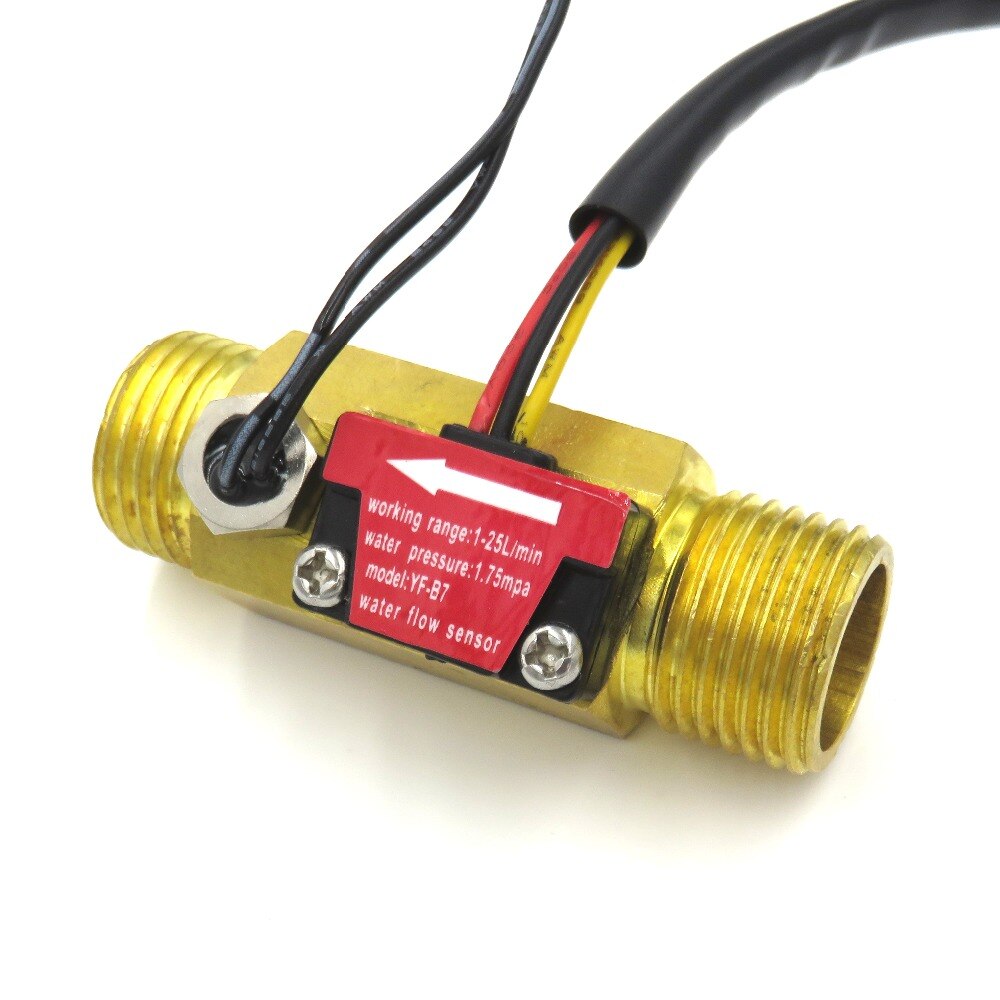 2 Stuks Water Flow Sensor Meter Teller Indicator Turbine Hall Flowmeter Met Temperatuur Probe YF-B7 DN15 G1/2 ''1-25L/Min