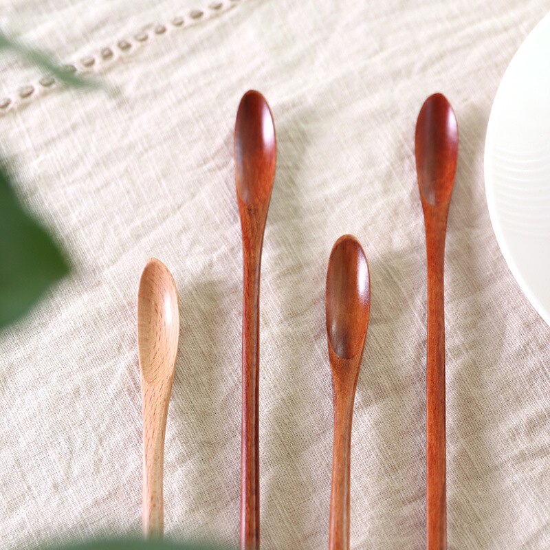 1 Pcs Natural Long Handle Wooden Mixing Spoons Coffee Tea Spoon Honey Stirring Spoon Wooden Spoon with Thin Handle