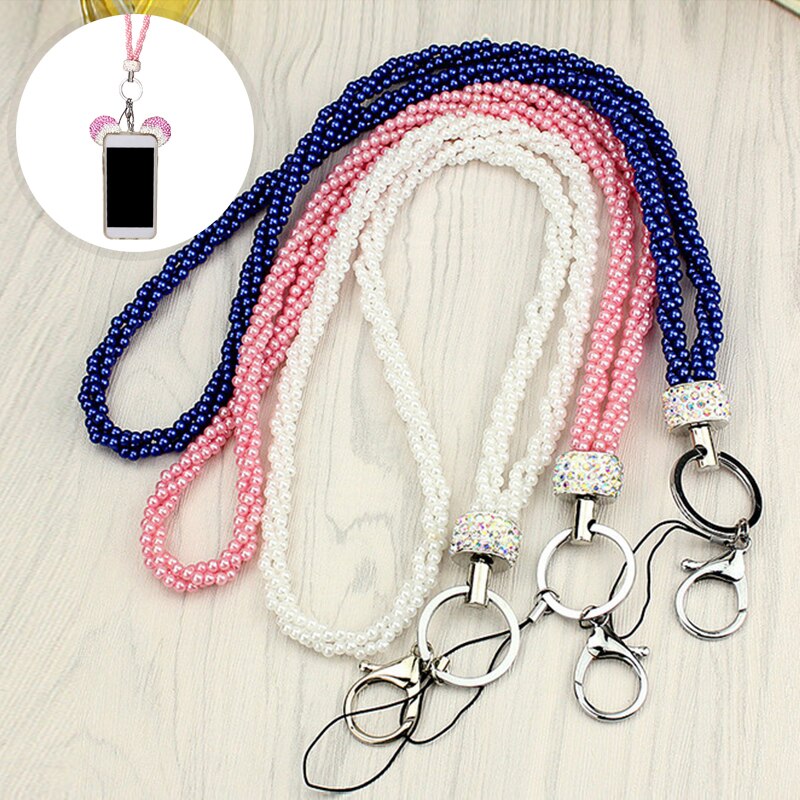 Draagbare Kaart Pak Touw Universele Pearl Lanyard Mobiele Telefoon Nekkoord Mode Lanyard Sleutelhouder Strass Lanyard
